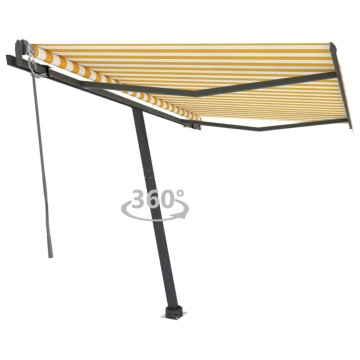 Copertină autonomă retractabilă automat, galben&alb, 350x250 cm - Img 1