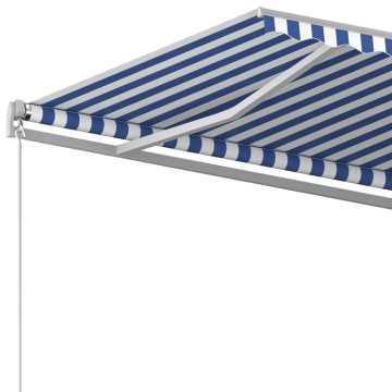 Copertină retractabilă automat cu stâlpi, albastru&alb, 4x3,5 m - Img 5