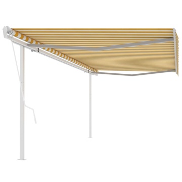Copertină retractabilă automat, cu stâlpi, galben&alb, 5x3 m - Img 1