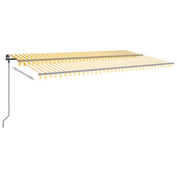 Copertină retractabilă automat, cu stâlpi, galben&alb, 6x3,5 m - Img 8