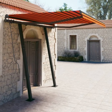 Copertină retractabilă automat stâlpi portocaliu&maro 3,5x2,5 m - Img 1