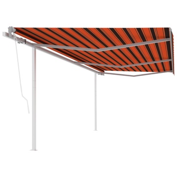 Copertină retractabilă automat, stâlpi, portocaliu&maro, 6x3 m - Img 1