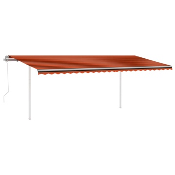 Copertină retractabilă automat, stâlpi, portocaliu&maro, 6x3 m - Img 2