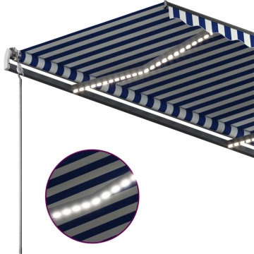 Copertină retractabilă manual cu LED, albastru/alb, 400x350 cm - Img 6