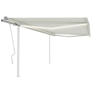 Copertină retractabilă manual, cu LED, crem, 4x3 m - Img 1