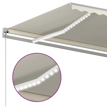 Copertină retractabilă manual cu LED, crem, 600x300 cm - Img 7