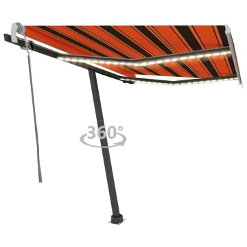 Copertină retractabilă manual cu LED portocaliu&maro 350x250 cm - Img 1