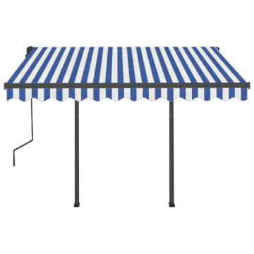 Copertină retractabilă manual cu stâlpi, albastru&alb 3,5x2,5 m - Img 8