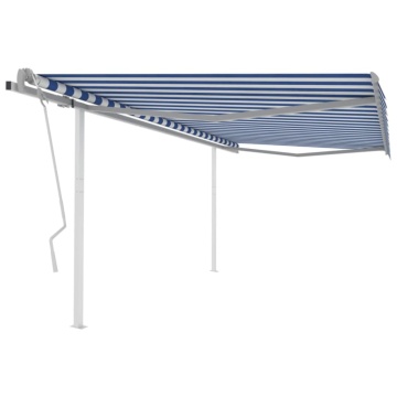 Copertină retractabilă manual, cu stâlpi, albastru&alb 4,5x3 m - Img 1