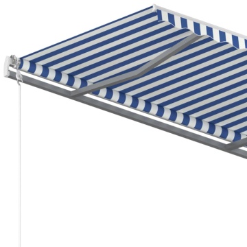 Copertină retractabilă manual, cu stâlpi, albastru&alb 4,5x3 m - Img 5