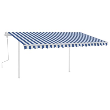 Copertină retractabilă manual cu stâlpi, albastru&alb, 4x3,5 m - Img 2