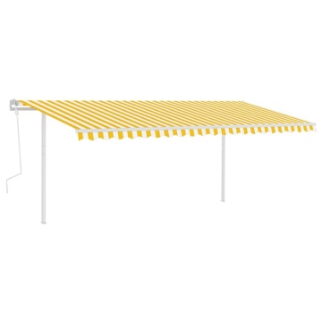 Copertină retractabilă manual, cu stâlpi, galben și alb, 5x3 m - Img 2
