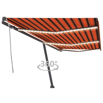 Copertină retractabilă manual LED, portocaliu/maro, 600x300 cm - Img 1