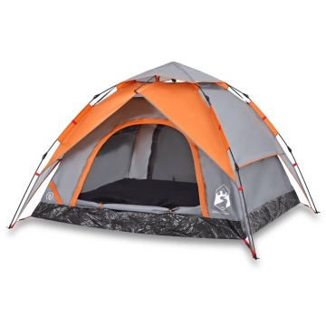 Cort camping cupolă 3 persoane, gri/portocaliu, setare rapidă - Img 2