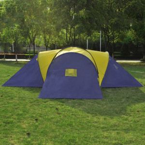 Cort camping material textil, 9 persoane, albastru și galben - Img 2