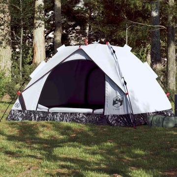 Cort de camping 3 persoane, alb opac, setare rapidă, țesătură - Img 1