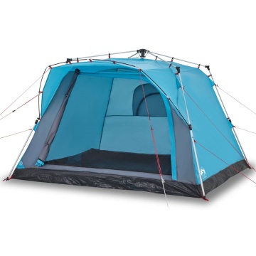 Cort de camping cabană 4 persoane albastru cu eliberare rapidă - Img 2