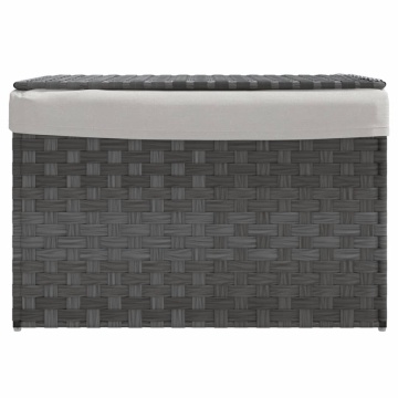 Coș de rufe cu capac, gri, 55,5x35x34 cm, poliratan - Img 3