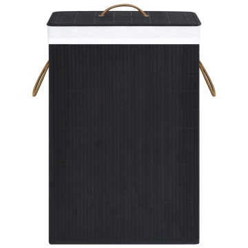 Coș de rufe din bambus cu 2 secțiuni, negru, 72 L - Img 4