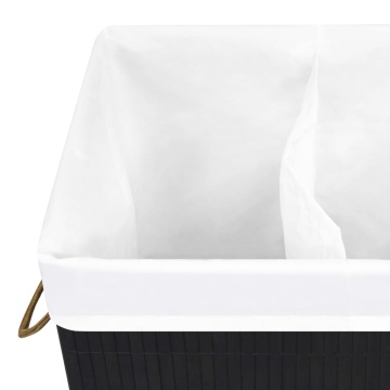Coș de rufe din bambus cu 2 secțiuni, negru, 72 L - Img 6