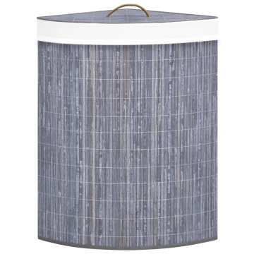 Coș de rufe din bambus, pentru colț, gri, 60 L - Img 4