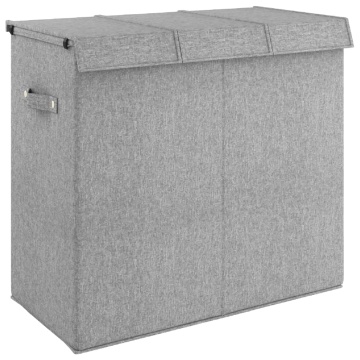 Coș de rufe pliabil, gri, 64,5x34,5x59 cm, imitație de pânză - Img 2