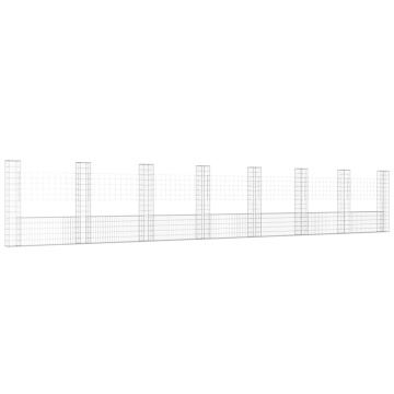 Coș gabion în formă de U cu 8 stâlpi, 860x20x150 cm, fier - Img 2