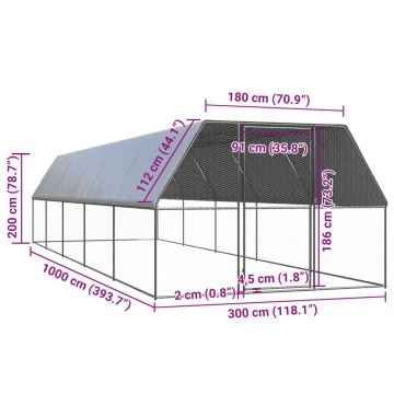 Coteț de păsări pentru exterior, 3x10x2 m, oțel galvanizat - Img 5