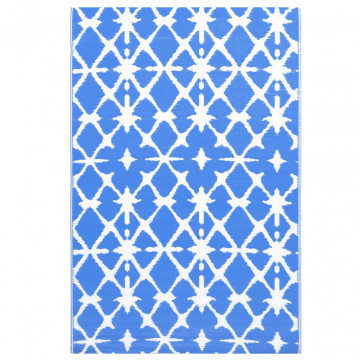Covor de exterior, albastru/alb, 120x180 cm, PP - Img 2