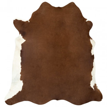 Covor din piele de vită, maro și alb, 150 x 170 cm - Img 6