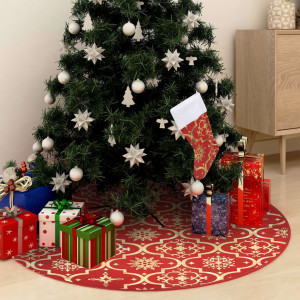 Covor fustă de brad Crăciun cu șosetă, roșu, 122 cm, țesătură - Img 1