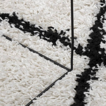 Covor pufos cu fire înalte, crem și negru modern, 60x110 cm - Img 7