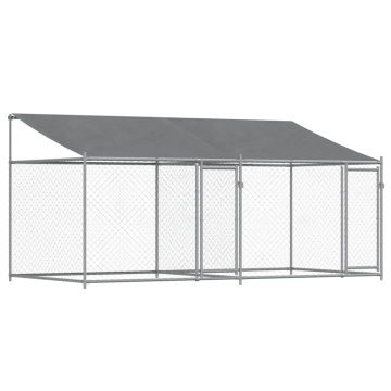 Cușcă câini cu acoperiș și uși, gri, 4x2x2 m, oțel galvanizat - Img 2