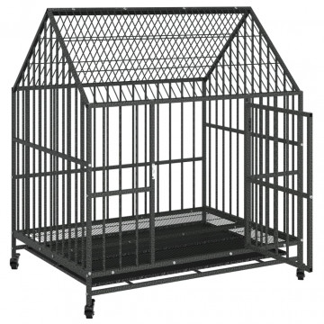 Cușcă pentru câini cu roți, negru, oțel galvanizat - Img 4
