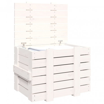 Cutie de depozitare, alb, 58x40,5x42 cm, lemn masiv de pin - Img 8