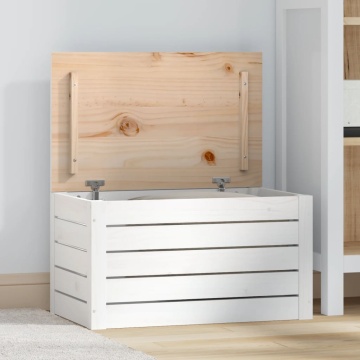 Cutie de depozitare, alb, 59,5x36,5x33 cm, lemn masiv de pin - Img 1