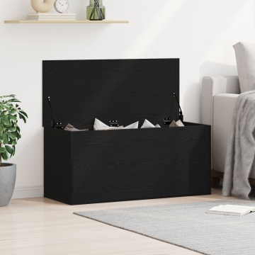 Cutie de depozitare cu capac Negru Stejar 100x42x46 cm Lemn prelucrat - Img 1