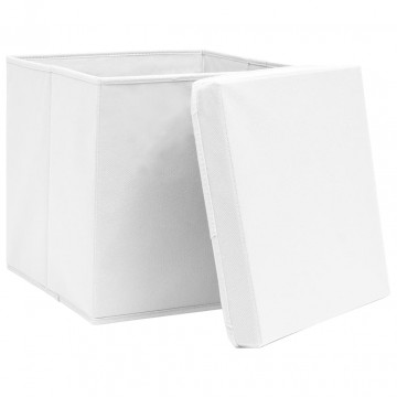 Cutii depozitare cu capace, 10 buc., alb, 28x28x28 cm - Img 3