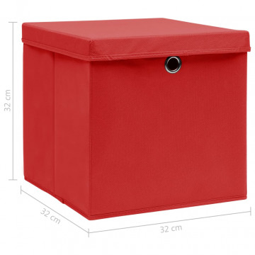 Cutii depozitare cu capace, 10 buc., roșu, 32x32x32 cm, textil - Img 5