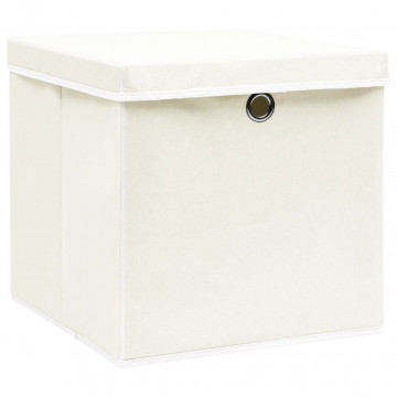 Cutii depozitare cu capace 4 buc. alb, 32x32x32 cm, textil - Img 2