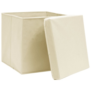 Cutii depozitare cu capace, 4 buc., crem, 28x28x28 cm - Img 3