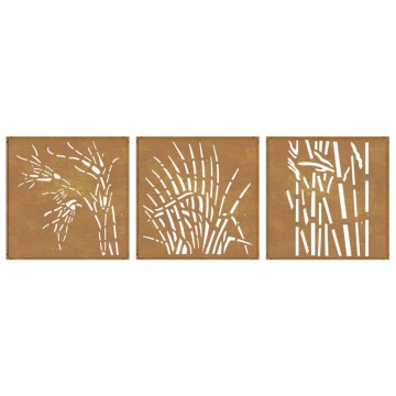 Decor de perete 3 buc. 55x55 cm model iarba oțel Corten - Img 8