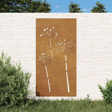 Decor perete de grădină 105x55 cm design flori oțel Corten - Img 1