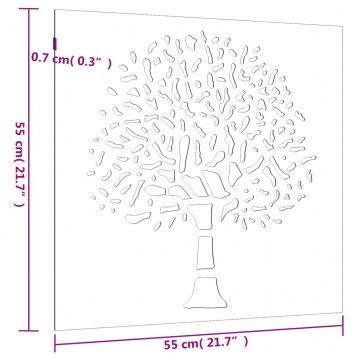 Decor perete de grădină 55x55 cm design copac oțel Corten - Img 7