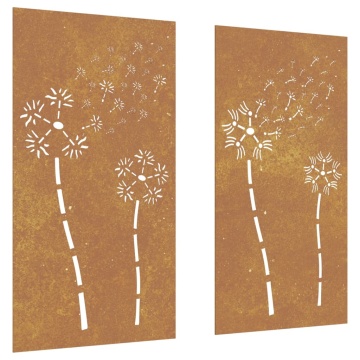 Decor perete grădină 2 buc. 105x55 cm design flori oțel Corten - Img 2