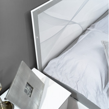 Dormitor matrix, alb lucios, pat 160x200, comoda, dulap, noptiere - Img 4