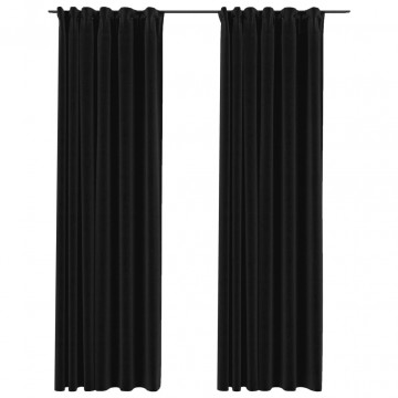 Draperii opace aspect in, cârlige, 2 buc., antracit, 140x225 cm - Img 2