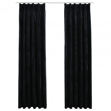 Draperii opace cu cârlige, 2 buc., negru, 140x175 cm, catifea - Img 2