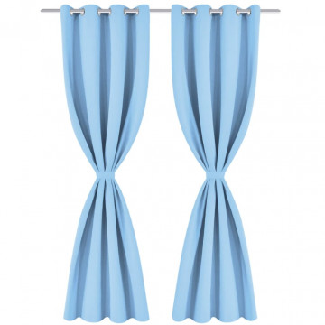 Draperii opace cu ocheți metalici, 2 buc, 135 x 175 cm, turcoaz - Img 2