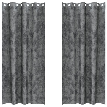 Drapeuri din Velur 2 buc cu Gromete Gri 245x140 cm - Img 2